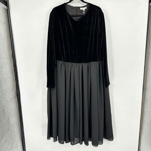 Ivy City Co Black Velvet Chiffon Mixed Media Midi Dress 3X NEW Goth Romantic